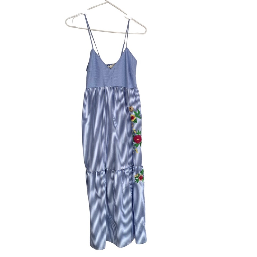 REBELLION Striped Summer Day Dress size S floral embroidery